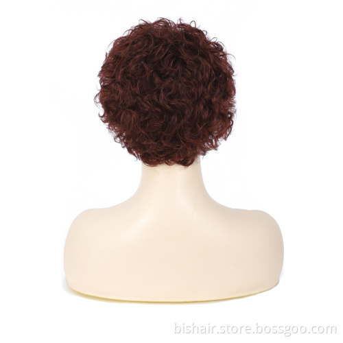 Wholesale super wine red color curly wigs women's short kinky Curly Wig Brazilian human hair curly wigs